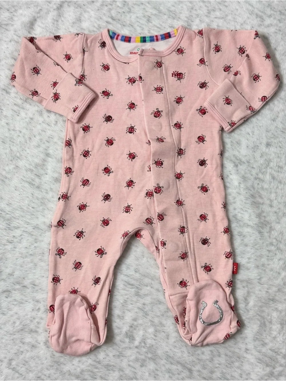 Magnetic Me Pink Ladybug Footie Sleeper 0-3M Baby Girl Organic Cotton Blush Bug